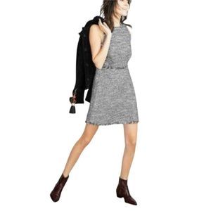 Zara Tweed Striped Navy Blue & White Halter Sleeveless Dress Sz XS